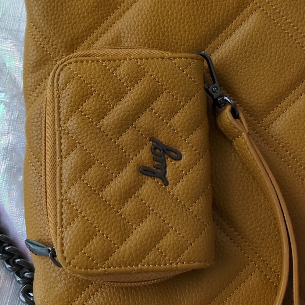 Lug Mustard Quilted Bag with Gunmetal Chain Strap And RFID Card Purse NWOT - Picture 2 of 10